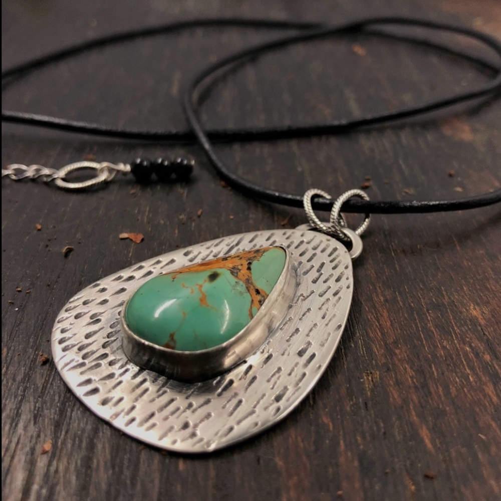 .925 Sterling Silver Turquoise Necklace Leather Teal Ocean Southwestern Jewelry